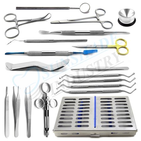 19Pcs Dental Surgical Instruments Kit Implant Oral Surgery Sterilization Tray